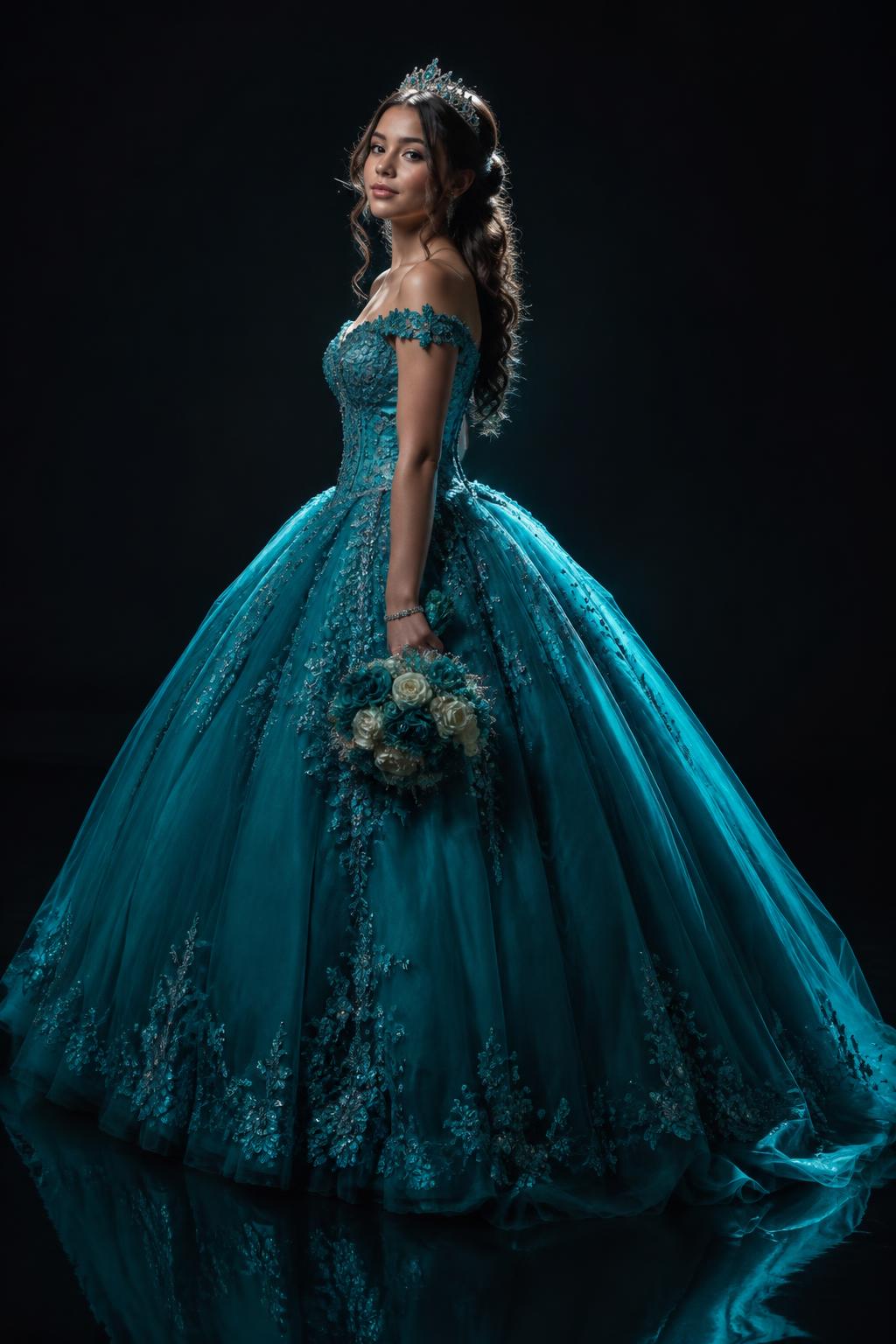 Quinceañera con vestido turquesa